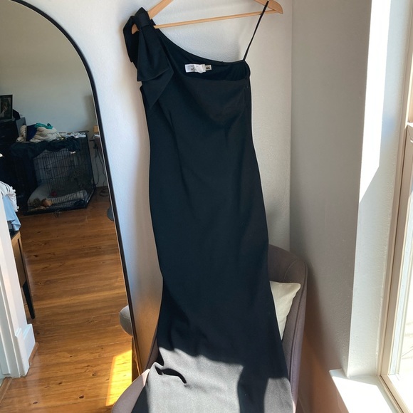 Eliza J One Shoulder Big Bow Maxi Formal Dress Black 4 - Picture 2 of 8